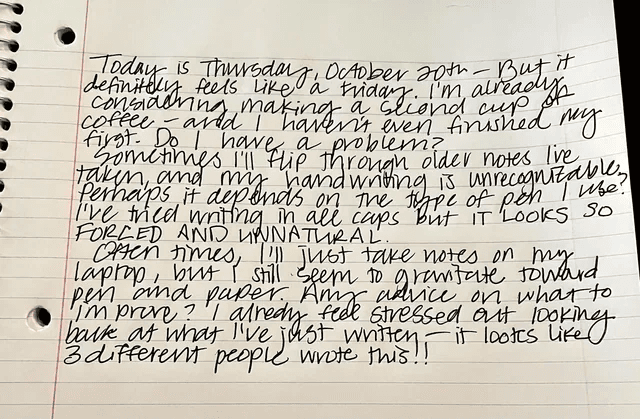 Sample handwritten notes on lined notebook paper
